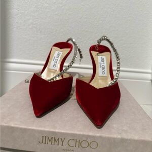 Jimmy Choo Red Women's Shoes with Crystal Strap